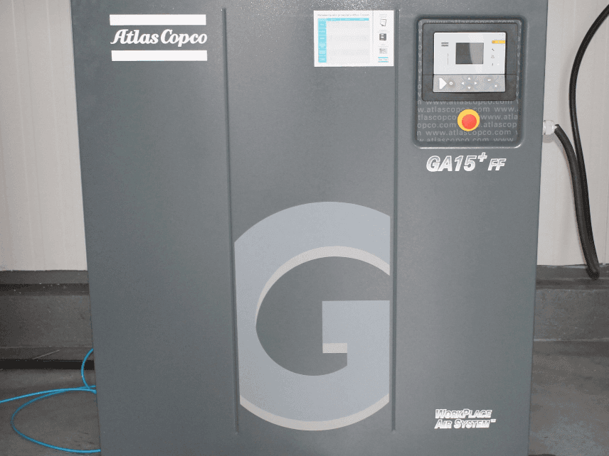 Atlas Copco Ga15 + FF Mašinos vaizdas iš priekio