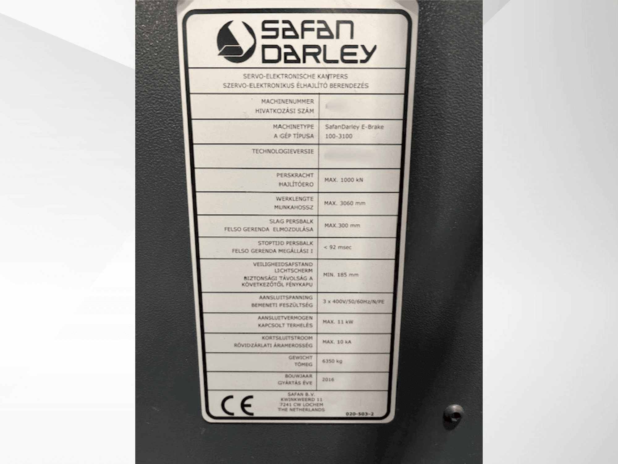 Safan E Brake 100 3100 Mašinos vaizdas iš priekio